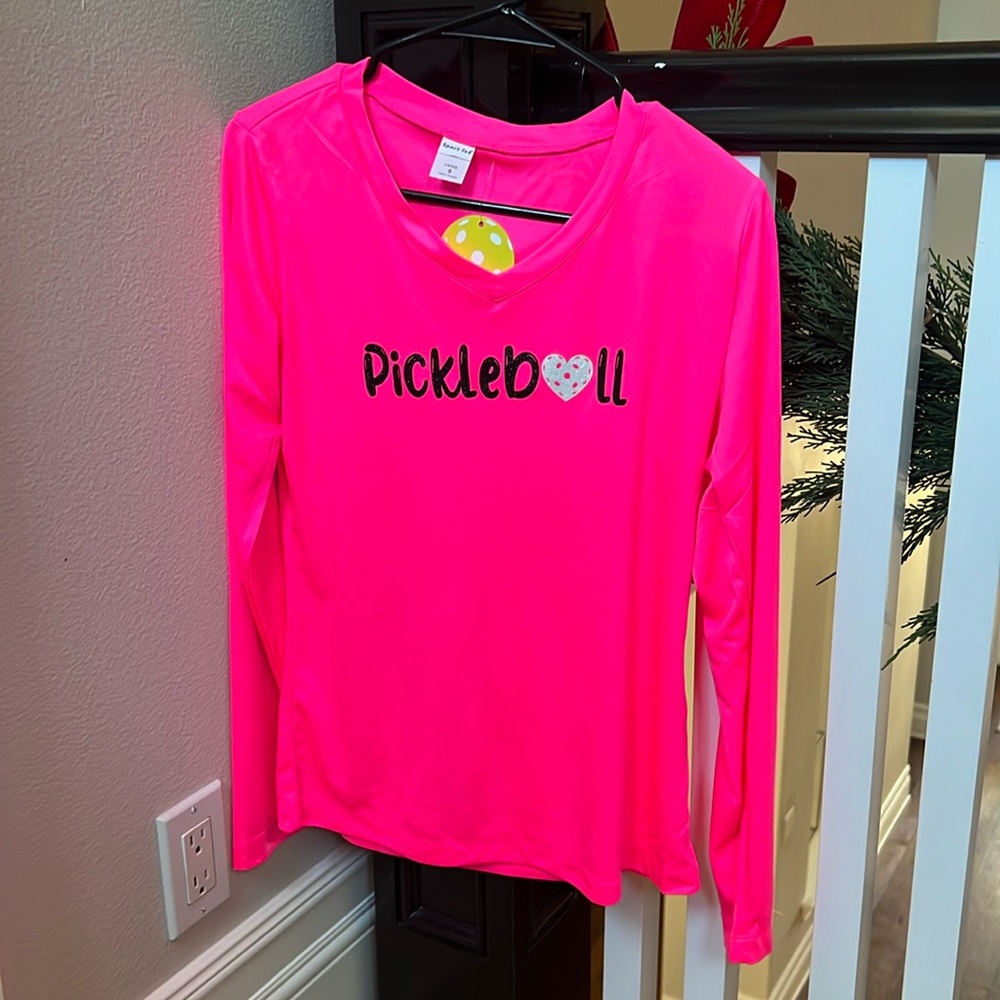 Sport Tek neon pink pickleball long sleeve shirt